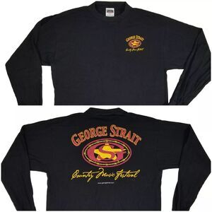 Vintage GEORGE STRAIT Y2K Country Music Festival Long Sleeve Black Shirt Men 2XL